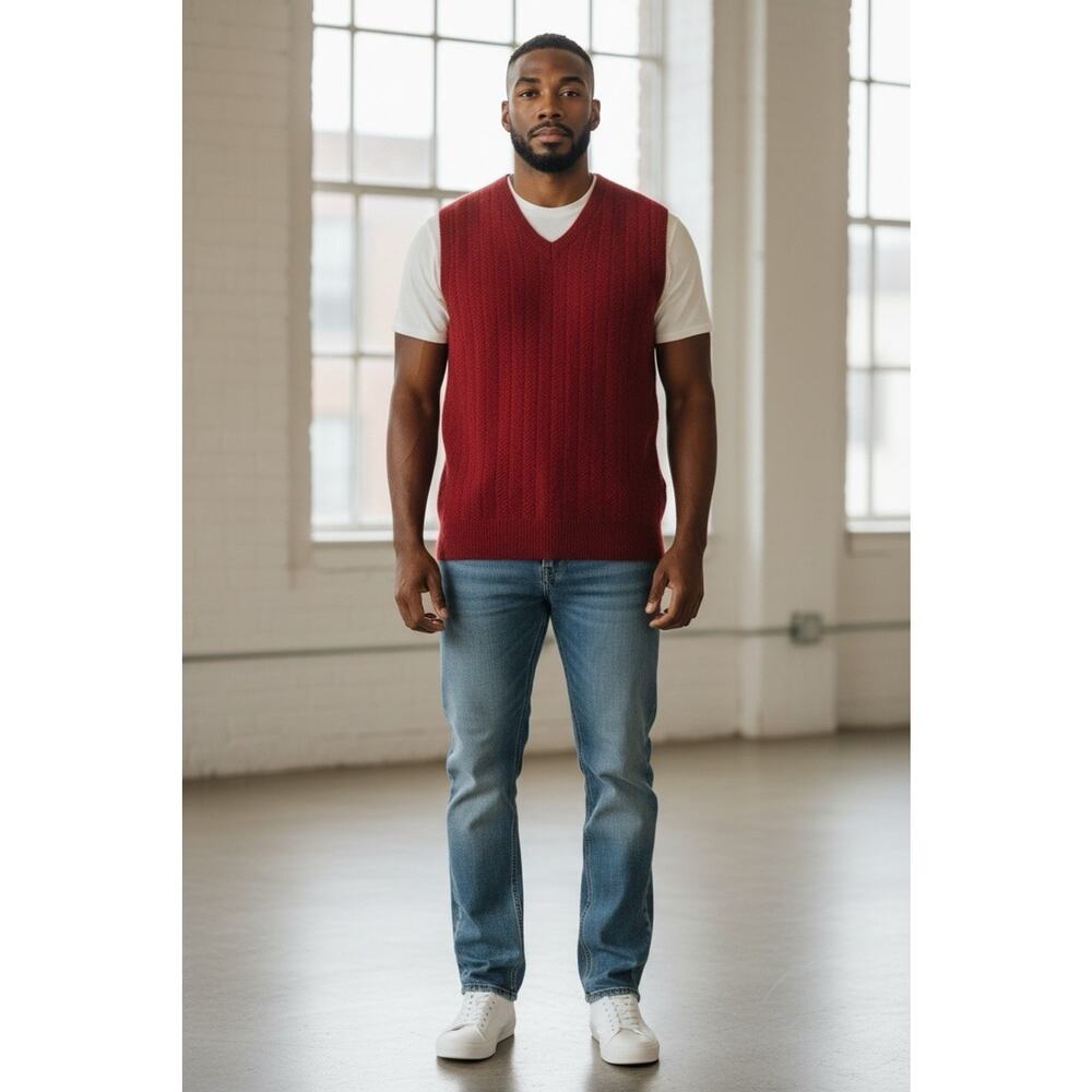 Lothlorian Red Sweater Vest New Zealand Luxury Possum Merino Wool Men’s Size XL